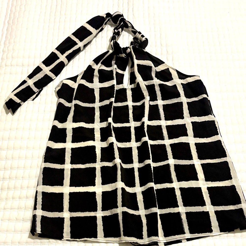 Banana Republic XS Black & White Grid Halter Blouse